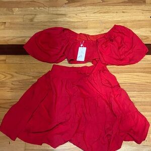 Chic Red Women's Skirt Set